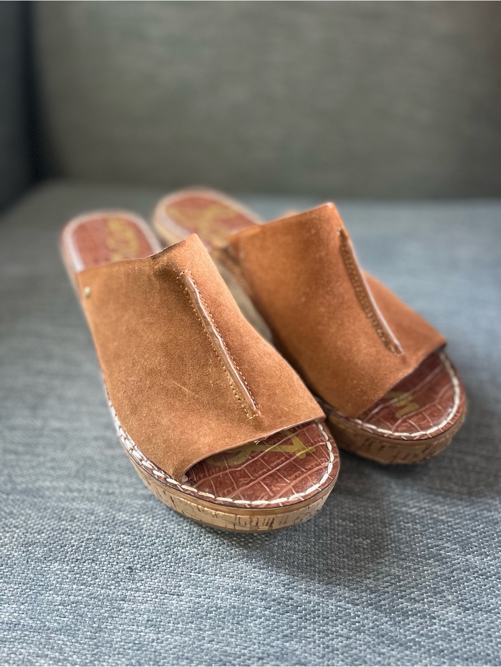 Sam Edelman Leather Upper Slide Ranger Cork Wedge Sandals size 8.5